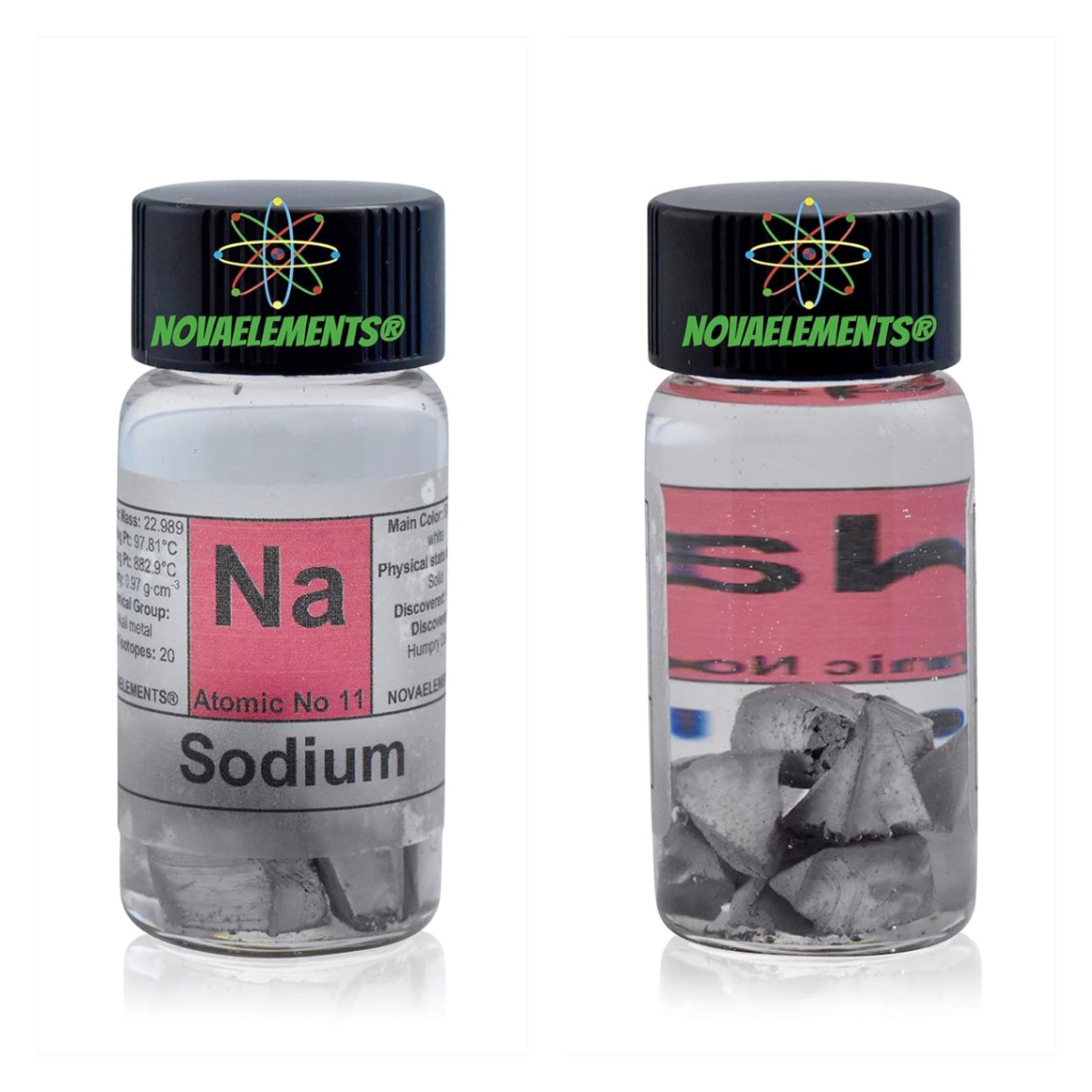 Sodium Metal Element 11 Sample Na, Pure 1 Gram 99,8% Pieces Under Mineral Oil Inside Labeled Glass Vial